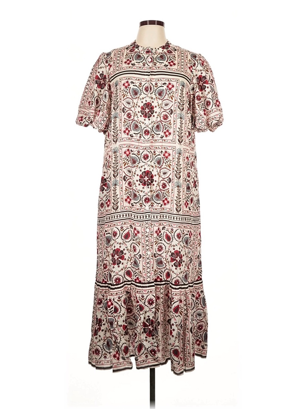 Tuckernuck Cream Maxi Dress with Burgundy Floral Tile Print